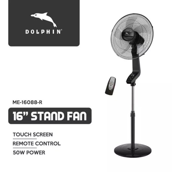 Dolphin Stand Fan - 16&Quot;, 50W With Timer &Amp; Speed Settings, Plastic Blades, Remote Control And Touch Screen, Me-16088.