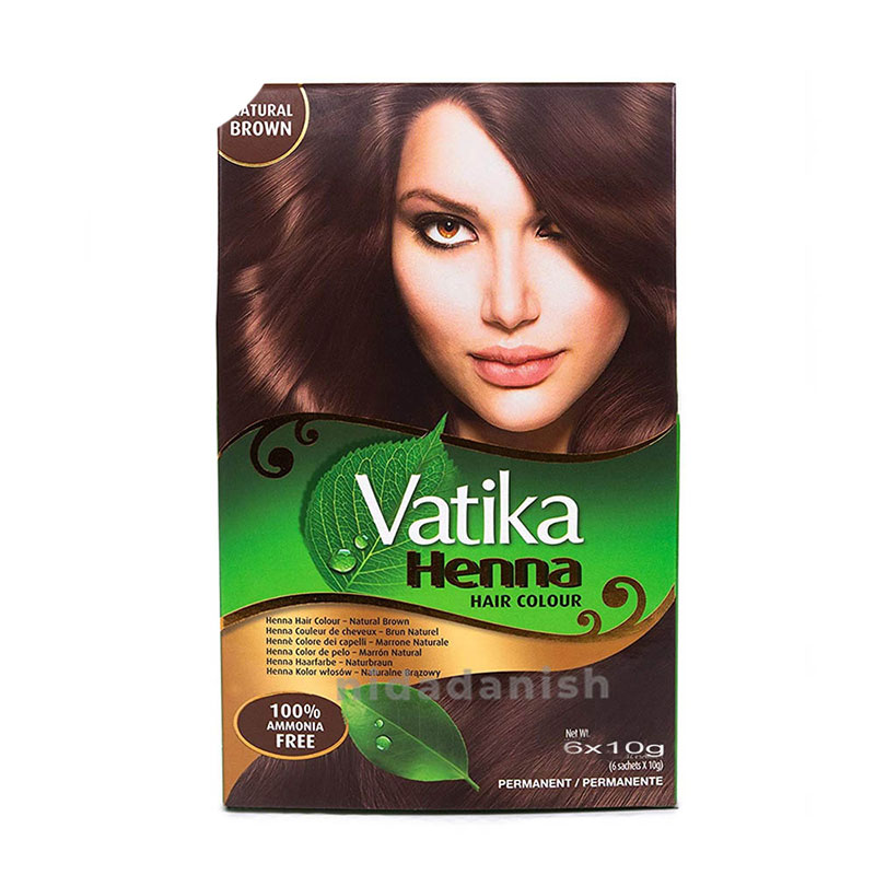 Vatika Henna Hair Color Henna Hair Dye, Henna Hair Color And Conditioner, Zero Ammonia Henna For Strong And Shiny Hair, 100% Grey Coverage, Dark Brown 6 Sachets