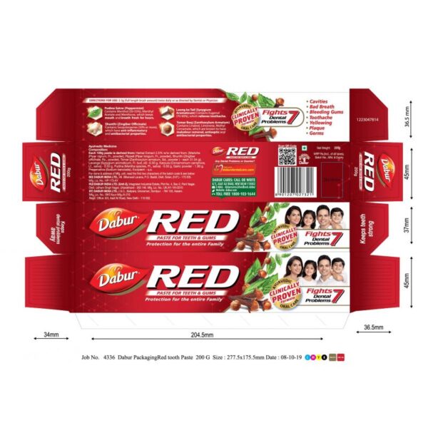 Dabur Toothpaste 200G With Brush Red (Pack Of 6) Drpb200