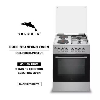 Dolphin Free Standing Cooking Range 60x60, 2 Gas Burners, 2 Electric Hot Plate & Electric Oven, Inox FS06060I-2G2E/E