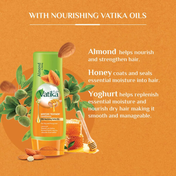 Vatika Conditioner Moisture Treatment, Enriched with Almond & Honey, Deep Nourishment, for Dry and Frizzy Hair 200ml (Pack of 3)