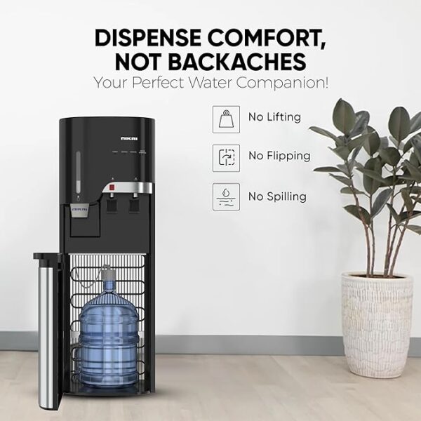 Nikai Water Dispenser 2 Taps Bottom Load With Cup Holder Nwd5000Bss 2 Taps Hot And Cold Compressor Cooling Steel Tank Anti Bacterial Design