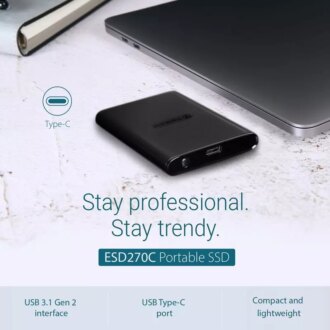 Transcend 2TB Portable External SSD - One-Touch Backup, One-Time Password Protection, Includes Type-A and Type-C Cables, TS2TESD270C.