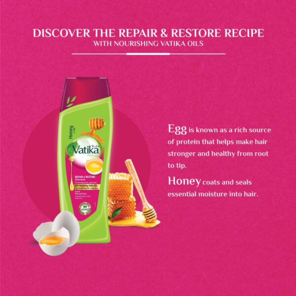 Vatika Shampoo Repair &Amp; Restore, Enriched With Egg And Honey 400Ml With Free Conditioner 200Ml