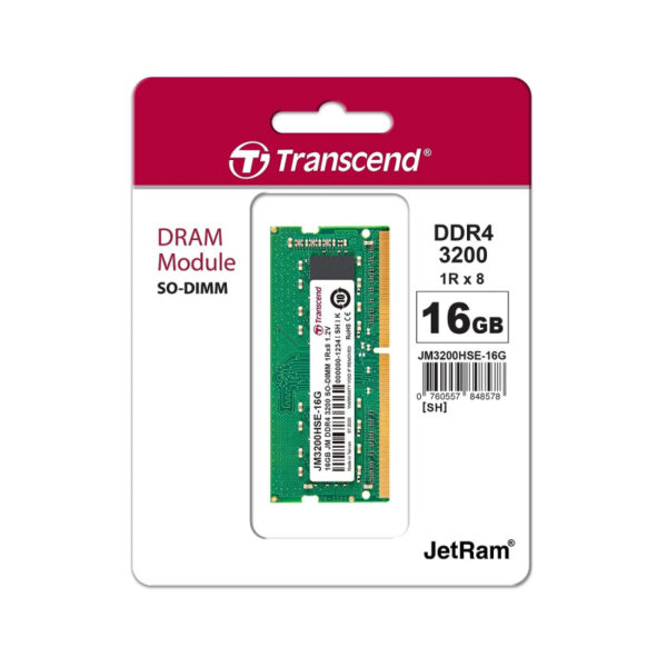 Transcend 16Gb Jm Ddr4 3200 So-Dimm 1Rx8 2Gx8 Cl22 1.2V Jm3200Hse-16G