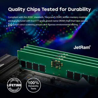Transcend Desktop Memory Module - 8GB RAM DDR5 5600, U-DIMM, 1Rx16 Configuration, 1Gx16, CL46, 1.1V, JM5600ALG-8G.