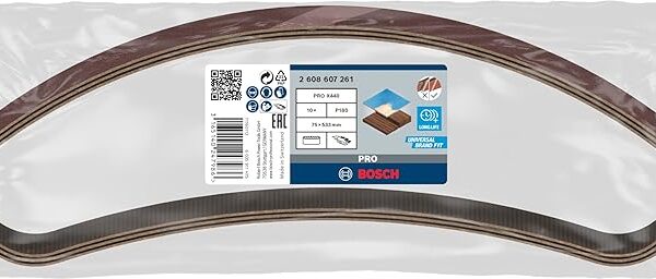 Bosch Grit Sanding Belts 75 x 533 mm 180 (Set of 10 pcs) 2608607261