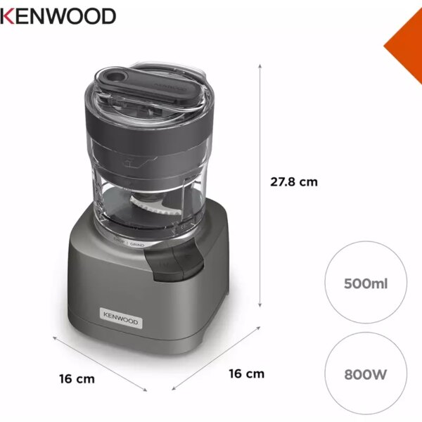 Kenwood Chopper And Grinder 2 In 1 500Ml Plastic Bowl 800W Chp80.000Si Powerful Metal Grinder And Electric Chopper With Eversharp Quadblades, Dripper Pro, Spatula For Wet Chopping &Amp; Dry Grinding