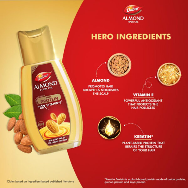 Dabur Almond Hair Oil Damage Protection, Non Sticky Formula With Almonds, Soya Protein &Amp; Vitamin E, For Soft &Amp; Shiny Hair, 200Ml (Pack Of 6)