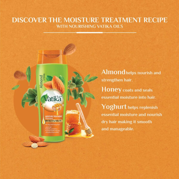 Vatika Shampoo Moisture Treatment Natural &Amp; Herbal, Enriched With Almond &Amp; Honey, For Dry &Amp; Frizzy Hair 200Ml