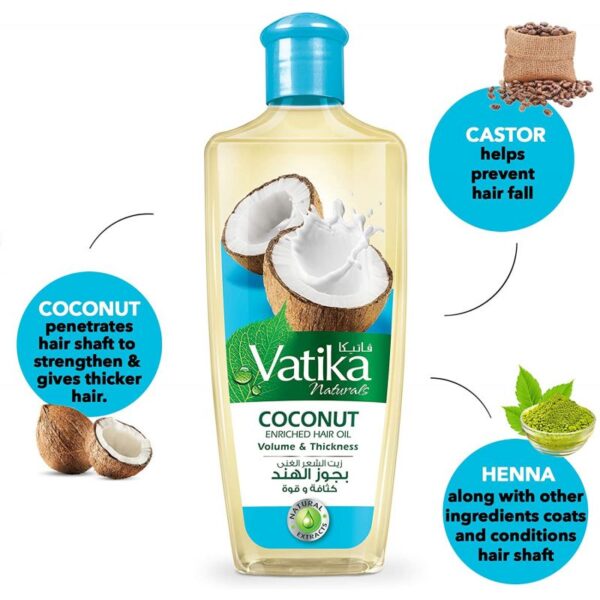Dabur Vatika Naturals Enriched Hair Oil - Natural Moisturizing, Strengthening And Hair Oil For Healthy Scalp, Nourishing Hair Oil For Soft, Manageable, Smooth And Silky Hair From Root To Tip (Coconut) 200Ml Pack Of 6
