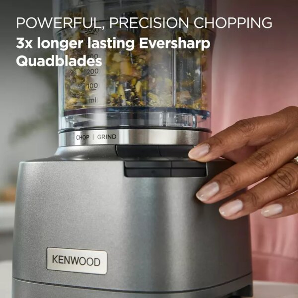 Kenwood Chopper And Grinder 2 In 1 500Ml Plastic Bowl 800W Chp80.000Si Powerful Metal Grinder And Electric Chopper With Eversharp Quadblades, Dripper Pro, Spatula For Wet Chopping &Amp; Dry Grinding