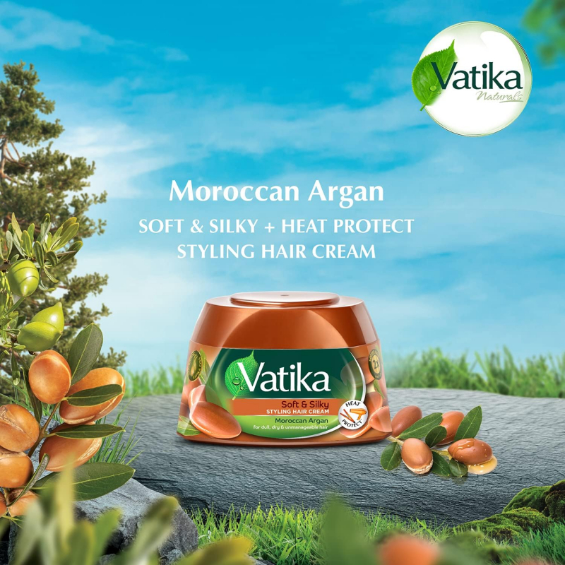 Vatika Hair Cream Soft &Amp; Silky, Heat Protect. For Dull, Dry &Amp; Unmanageable Hair, Argan 140Ml (Pack Of 3)