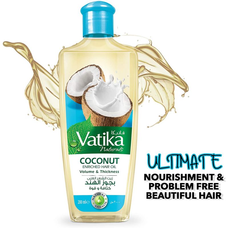 Dabur Vatika Naturals Enriched Hair Oil - Natural Moisturizing, Strengthening And Hair Oil For Healthy Scalp, Nourishing Hair Oil For Soft, Manageable, Smooth And Silky Hair From Root To Tip (Coconut) 200Ml Pack Of 6