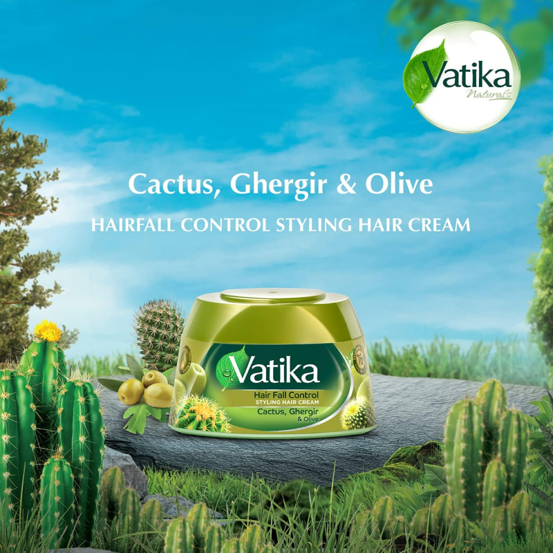 Vatika Hair Cream Hair Fall Control, Styling Hair Cream Olive Cactus Heena, 140Ml (Pack Of 3)