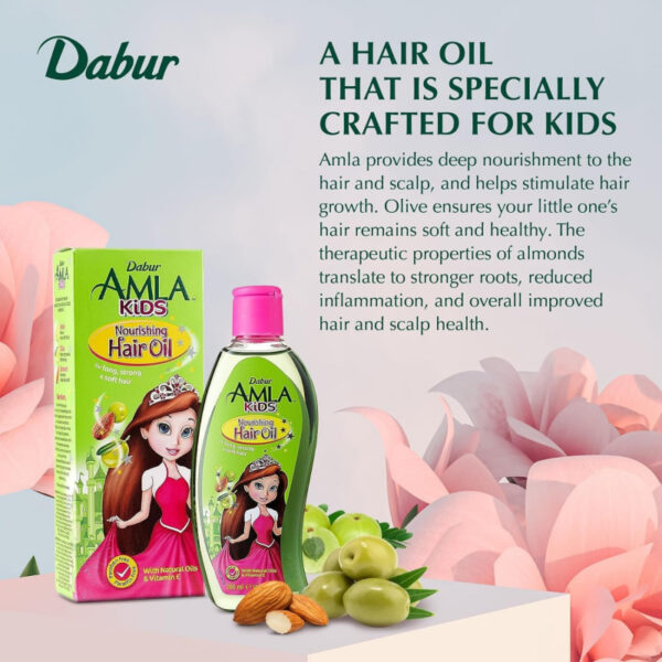 Dabur Amla Hair Oil Kids Natural Goodness Of Amla, Olive, And Almond, Promotes Long, Strong, And Healthy Hair 200Ml (Pack Of 6)