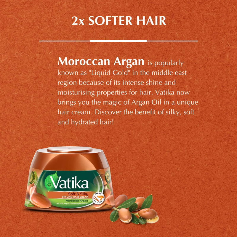 Vatika Hair Cream Soft &Amp; Silky, Heat Protect. For Dull, Dry &Amp; Unmanageable Hair, Argan 140Ml (Pack Of 3)