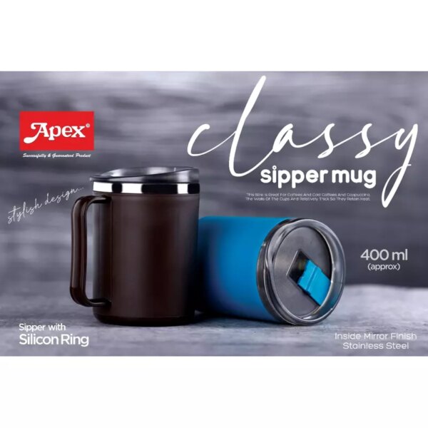 Apex Classy Sipper Mug 400Ml Inside Mirror Finish Stainless Steel Bpa Free 450179