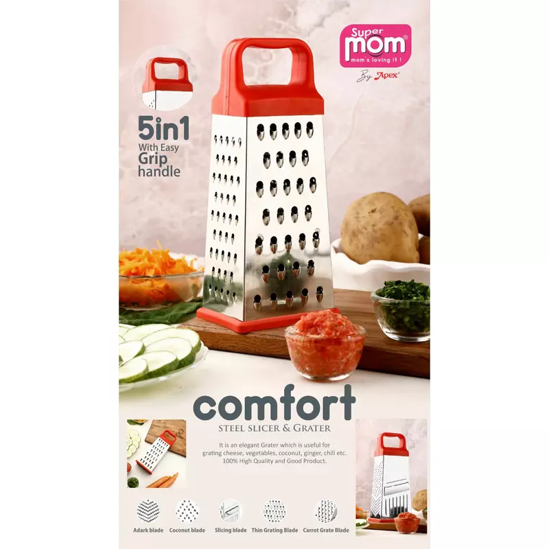 Supermom Comfort Slicer And Grater 5 In 1 Plastic Handle With Stainless Steel Blades Easy Grip 573362