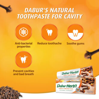 Dabur Herbal Toothpaste 150G With Brush Clove Natural Toothpaste For Cavity Protection‎, No Added Chemicals (Pack Of 6)