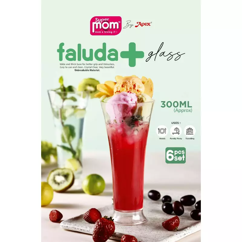 Supermom Faluda Plus Glass Set 300Ml Unbreakable Material 6Pc Set 572983