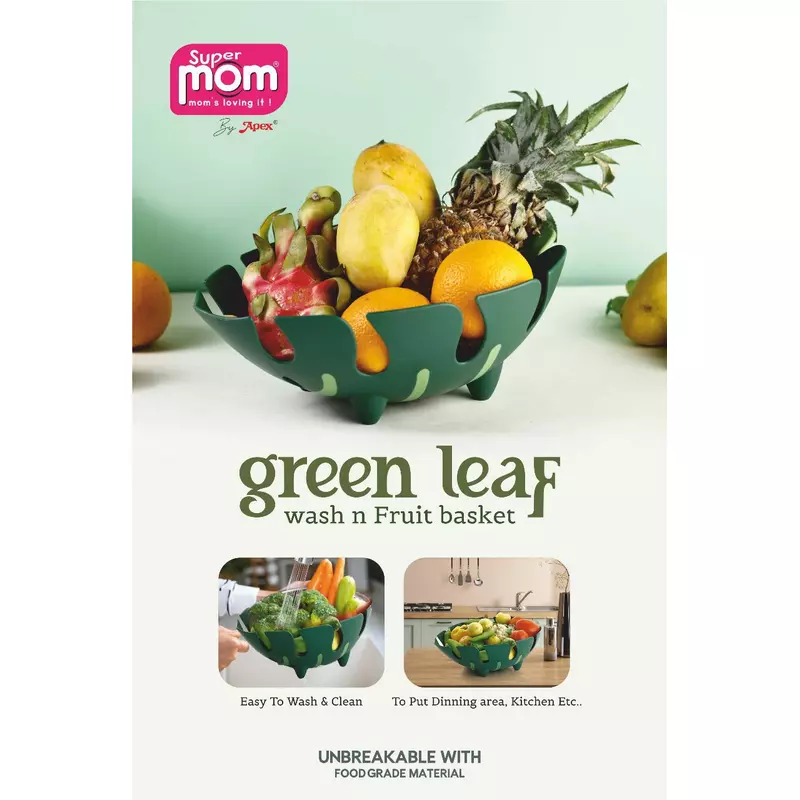 Supermom Green Leaf Wash N Fruit Basket Plastic Unbreakable With Food Grade Material 573218