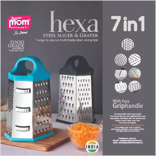 Supermom Hexa Slicer And Grater 7 In 1 Plastic Handle With Stainless Steel Body 573928