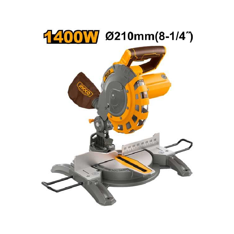 Ingco Mitre Saw 1400W with Carbon Brushes, Extension Bars, TCT Blade & Dust Bag BMS14007