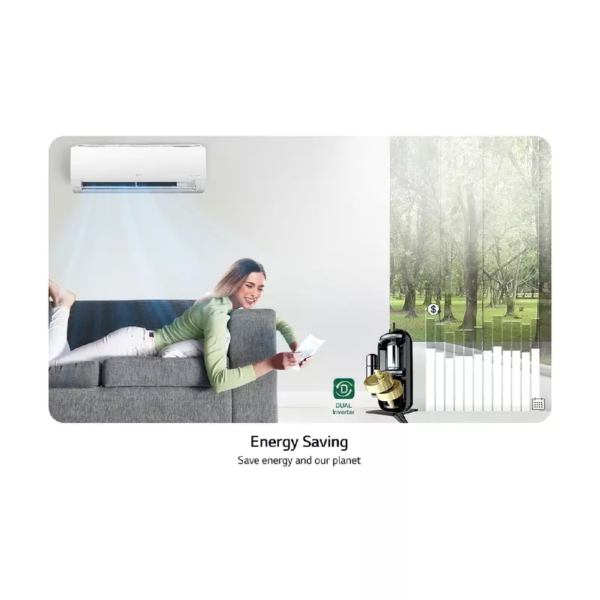 Lg Wall Split Air Conditioner 12000Btu, 4 Way Up &Amp; Down Air Flow, Fast Cooling, Energy Saving, Less Noise, Dual Inverter Compressor, R410A, S4Nq12Jaqal