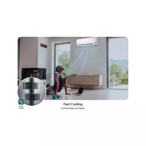 Lg Wall Split Air Conditioner 12000Btu, 4 Way Up &Amp; Down Air Flow, Fast Cooling, Energy Saving, Less Noise, Dual Inverter Compressor, R410A, S4Nq12Jaqal
