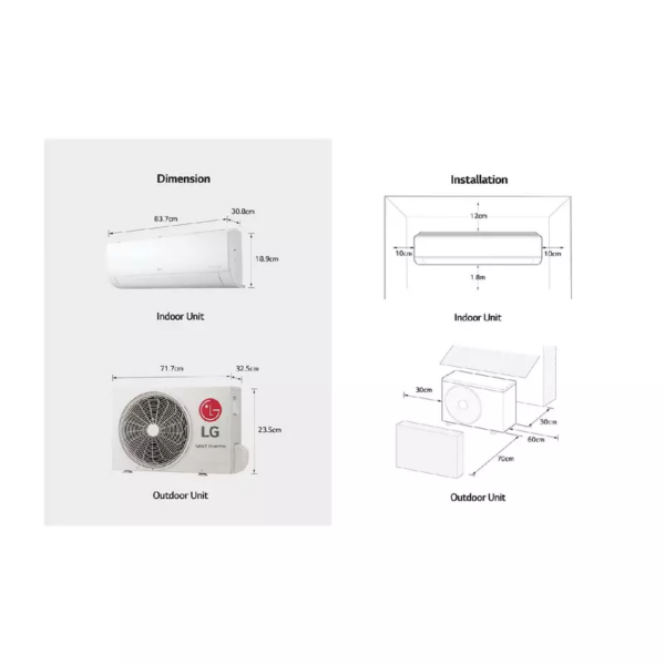 Lg Wall Split Air Conditioner 12000Btu, 4 Way Up &Amp; Down Air Flow, Fast Cooling, Energy Saving, Less Noise, Dual Inverter Compressor, R410A, S4Nq12Jaqal