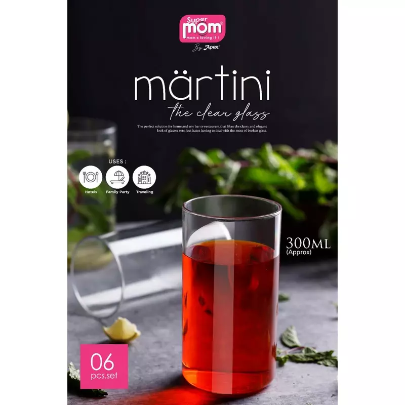 Supermom Martini Clear Glass Set 300Ml Unbreakable Material 6Pc Set 573720