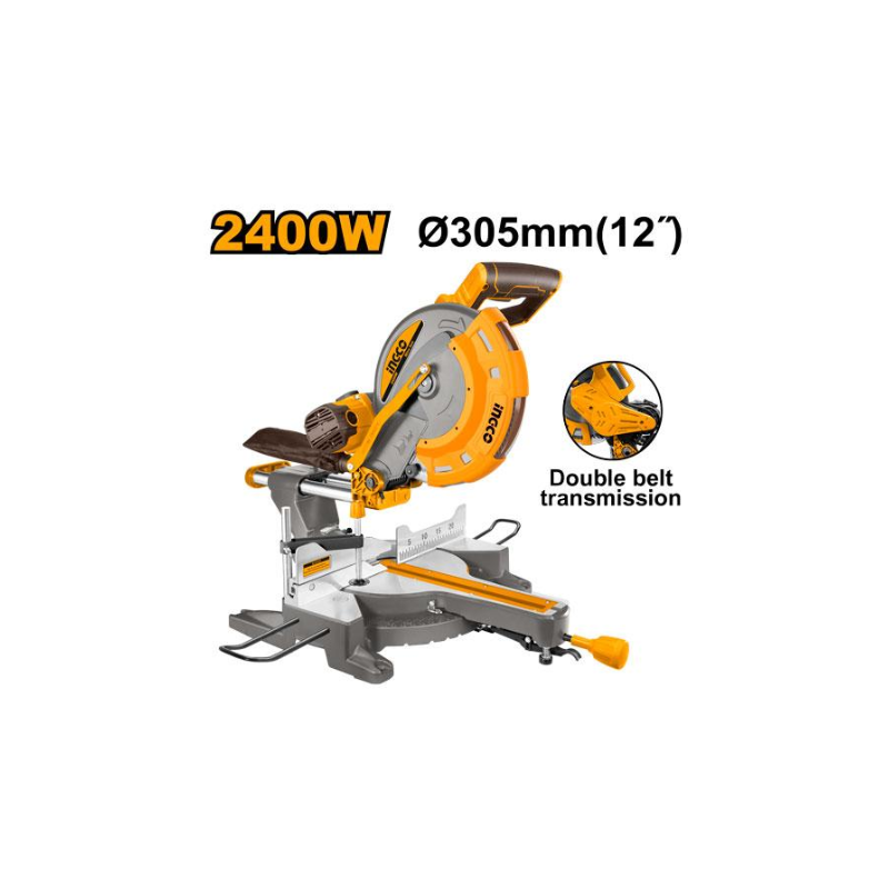 Ingco Mitre Saw 305mm 2400W with Carbon Brush, Extension Bars, TCT Blade & Dust Bag BM2S24007
