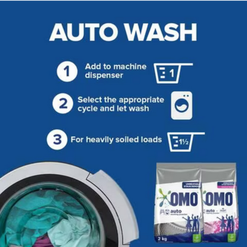 Omo Auto Washing Machine Detergent Powder Extra Fresh 2Kg Unbeatable Stain Removal 67640199 (Pack Of 3)