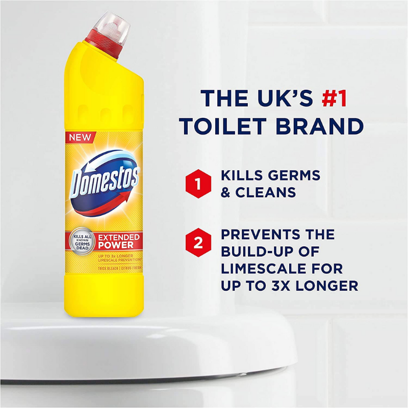 Domestos Citrus Bleach 1L Kills Germs, Cleans and Freshens Your Toilet 69549392 (Pack of 3)