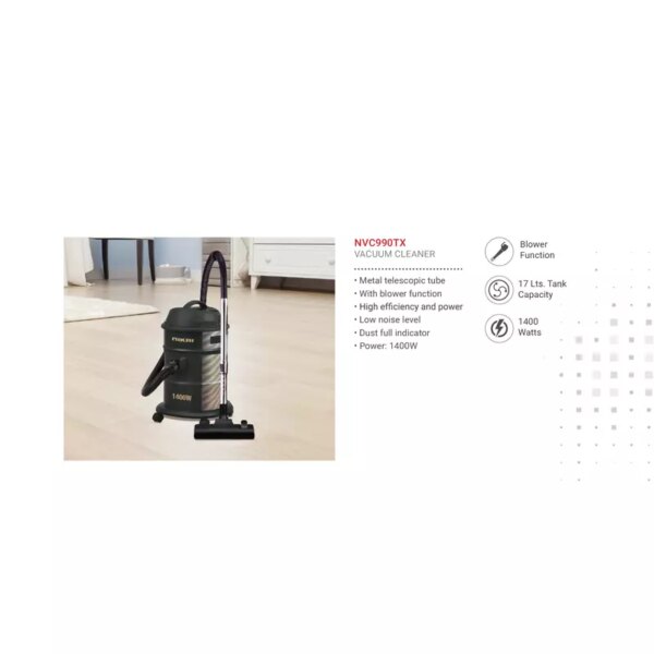 Nikai Vacuum Cleaner 17L Drum With Blower Function 1400W Nvc990Tx Metal Telescopic Tube High Efficiency And Power Dust Full Indicator