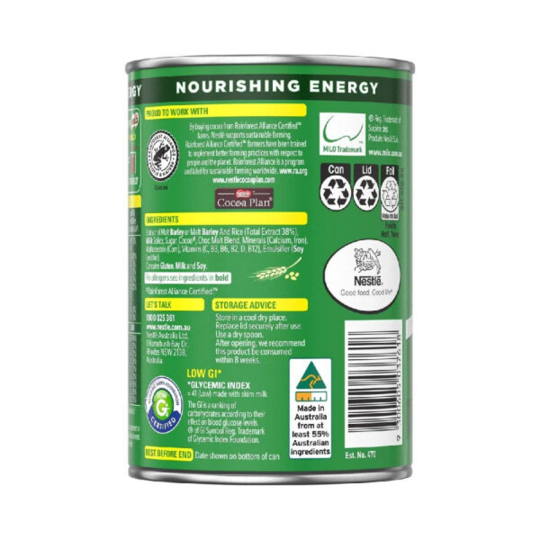 Nestle Milo Chocolate Milk Powder Active-Go, Low Gi, Source Of Protein, 8 Vitamins &Amp; Minerals, 200G Tin