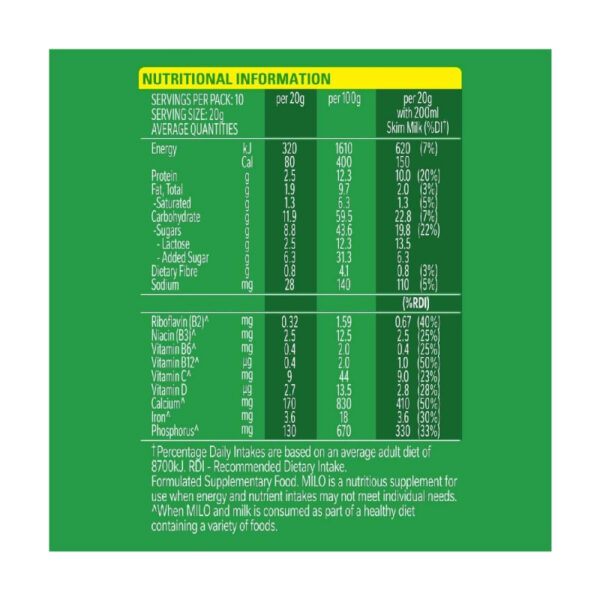 Nestle Milo Chocolate Milk Powder Active-Go, Low Gi, Source Of Protein, 8 Vitamins &Amp; Minerals, 200G Tin