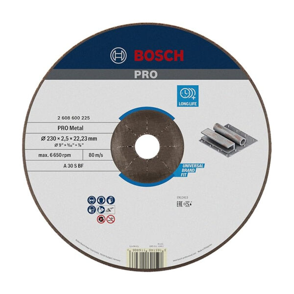 Bosch Metal Cutting Disc With Depressed Centre 230 Mm, 22,23 Mm, 2.5 Mm (2608600225)
