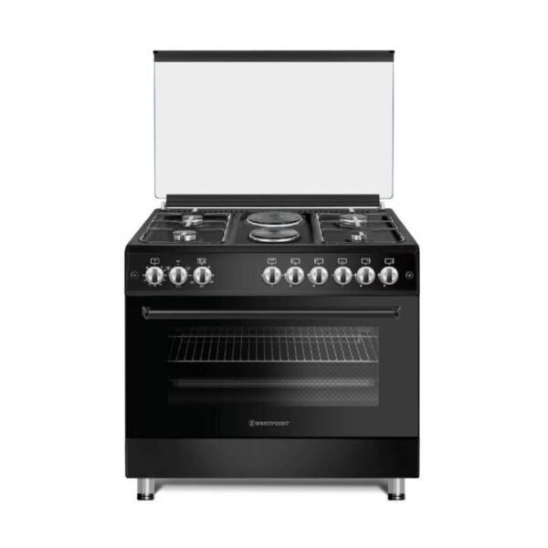 Westpoint Cooker 90X60Cm, 4 Gas Burners + 2 Electric Plates, Electric Oven With Grill, Ignition, Turnspit, Interior Light, Timer, Thermostat, Glass Lid, Shiny Black Wcer9642E8Sn
