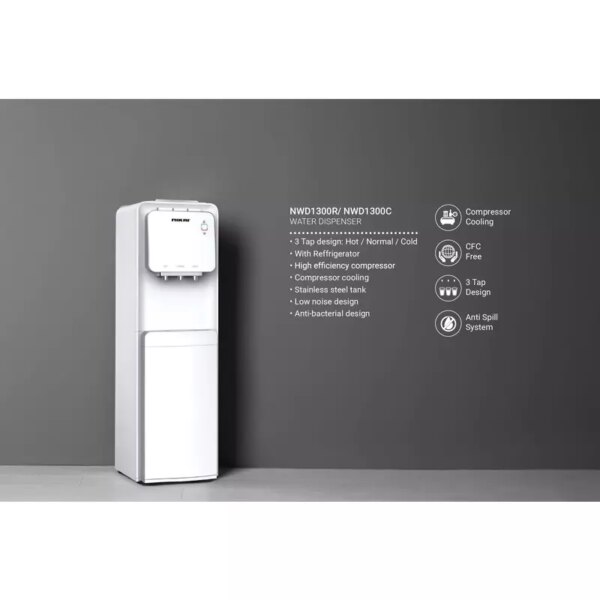 Nikai Water Dispenser 3 Taps Top Load With Refrigerator Nwd1300R 3 Taps Hot Normal And Cold Compressor Cooling Steel Tank Anti Bacterial Design