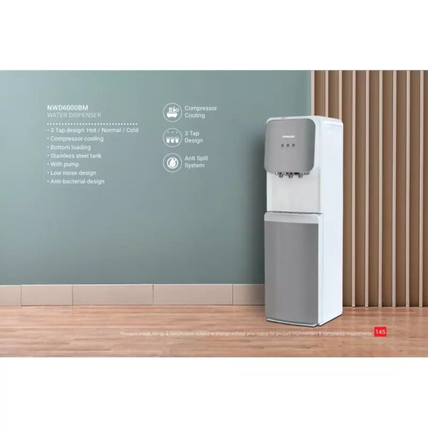 Nikai Water Dispenser 3 Taps Bottom Load With Pump Nwd6000Bm 3 Taps Hot Normal And Cold Compressor Cooling Steel Tank Anti Bacterial Design