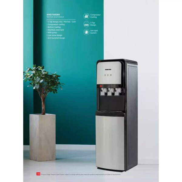 Nikai Water Dispenser 3 Taps Bottom Load With Pump Nwd7000Bm 3 Taps Hot Normal And Cold Compressor Cooling Steel Tank Anti Bacterial Design