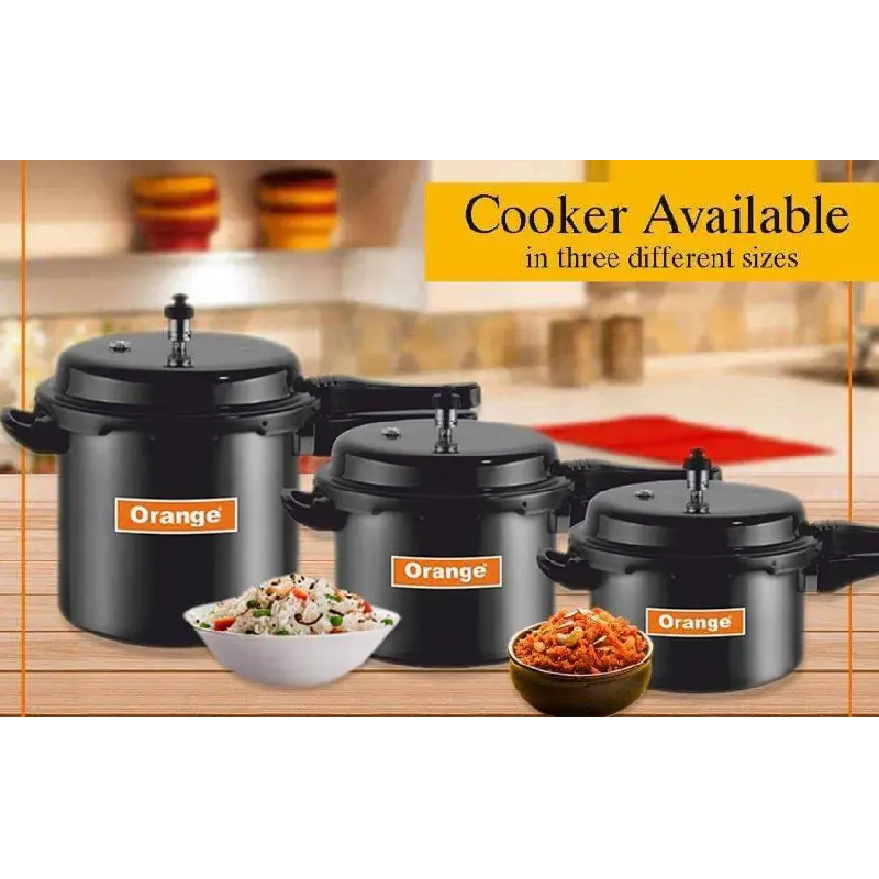 Orange Black Magic Megna Pressure Cooker 5L With Outer Lid, Hard Anodized Oapc171