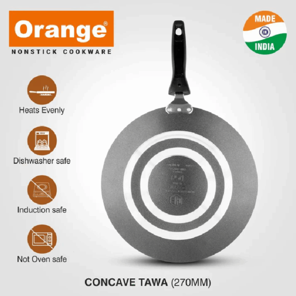Orange Non-Stick Concave Tawa 27Cm 3.2Mm With Sturdy Handle Onsc049