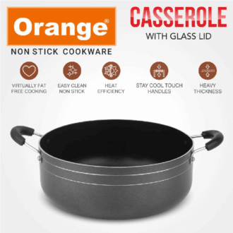 Orange Cook &Amp; Serve Non-Stick Casserole 16Cm 1L With Glass Lid Onsc032