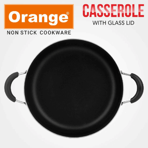 Orange Cook &Amp; Serve Non-Stick Casserole 24Cm 3.8L With Glass Lid Onsc036