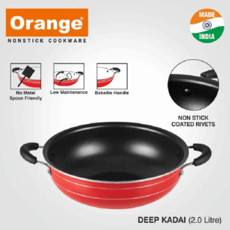 Orange Non-Stick Deep Kadai 7L With Stainless Steel Lid Onsc018