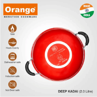 Orange Non-Stick Deep Kadai 7L With Stainless Steel Lid Onsc018