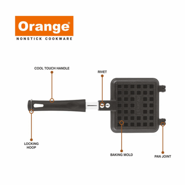 Orange Jumbo Waffle Maker, Non-Stick + Granite Coating Onsc083